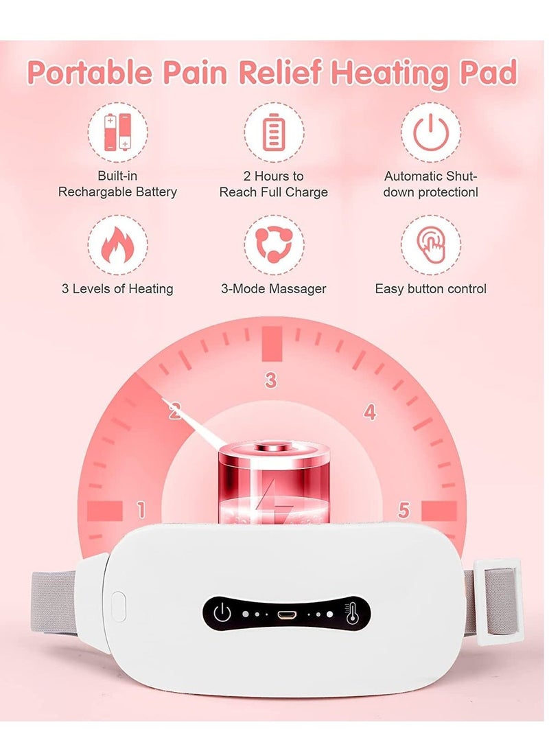 NIBEMINENT Pain Relief Heating Pad Period Belt Menstrual Cramp Massager with 3 Heat Levels Massages Modes Rechargeable Electric Fast Warming Belly Gifts for Women Ladies Girls White - Image 5
