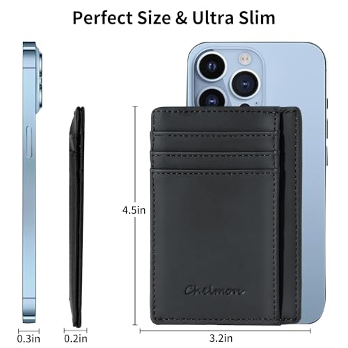 Chelmon Slim Wallet for Men, Minimalist Front Pocket RFID Blocking Credit Card Holder, Black Crazy Horse - Image 3