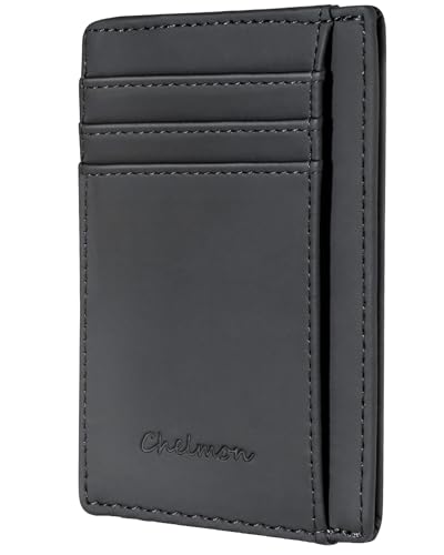 Chelmon Slim Wallet for Men, Minimalist Front Pocket RFID Blocking Credit Card Holder, Black Crazy Horse - Image 1