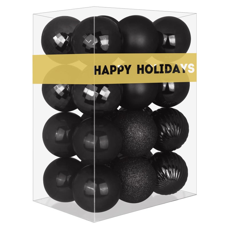 GameXcel Black 3.2"" Large Christmas Balls - Christmas Tree Decoration Ornaments Shatterproof Hanging Balls For Birthday Halloween Mardi Gras Holiday Wedding Decorations Set Of 24Pcs - Image 1