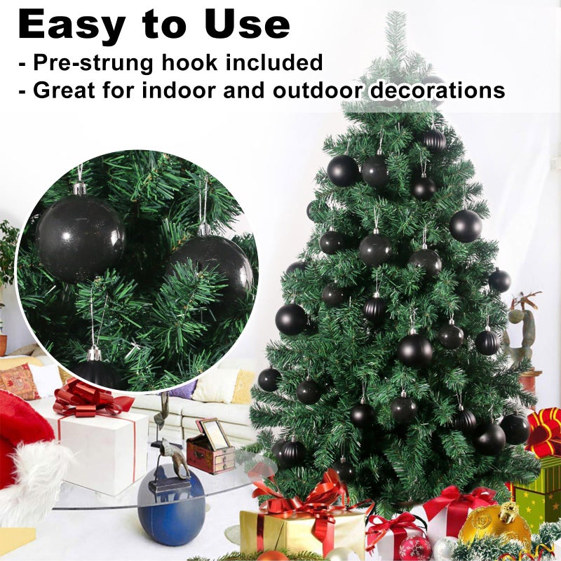 GameXcel Black 3.2"" Large Christmas Balls - Christmas Tree Decoration Ornaments Shatterproof Hanging Balls For Birthday Halloween Mardi Gras Holiday Wedding Decorations Set Of 24Pcs - Image 5
