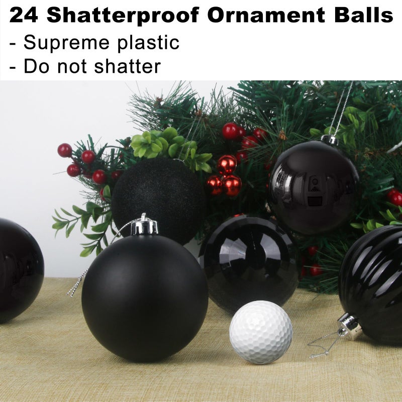 GameXcel Black 3.2"" Large Christmas Balls - Christmas Tree Decoration Ornaments Shatterproof Hanging Balls For Birthday Halloween Mardi Gras Holiday Wedding Decorations Set Of 24Pcs - Image 3