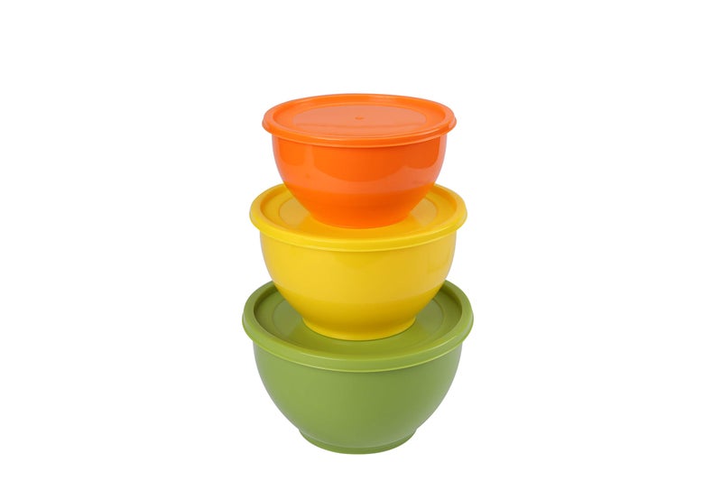 All Time Mixing Bowl Set of 3 with Lids | Microwave Safe Plastic | BPA-Free Storage & Mixing Bowls – Multicolor (1650ml, 1950ml, 2200ml) - Image 4