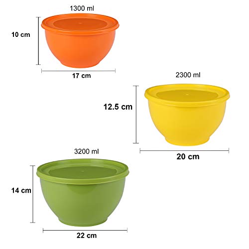 All Time Mixing Bowl Set of 3 with Lids | Microwave Safe Plastic | BPA-Free Storage & Mixing Bowls – Multicolor (1650ml, 1950ml, 2200ml) - Image 3