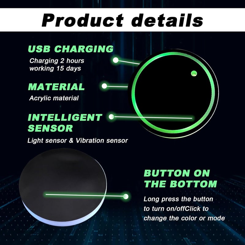 4 قطعات من حاملات أكواب سيارة بمصابيح LED، حامل أكواب مقاوم للماء مع مات شحن USB بتغيير 7 ألوان، زخارف لمبة جو داخلية LED مع 2 كبلات USB لملحقات سيارات وشاحنات وسائل النقل - Image 5