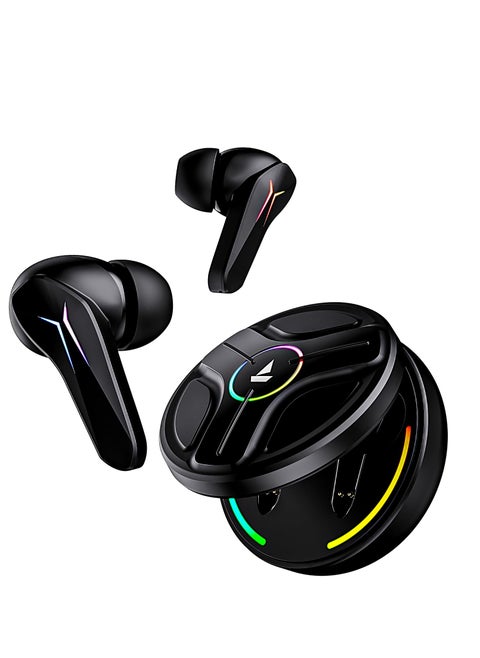 boAt immortal 141 TWS gaming earbuds with ENxᵀᴹ tech, Up to 40 hours playtime, BEASTᵀᴹ mode, IPX4 resistance, IWPᵀᴹ tech, RBG lights, and USB type-C port(Black Sabre)