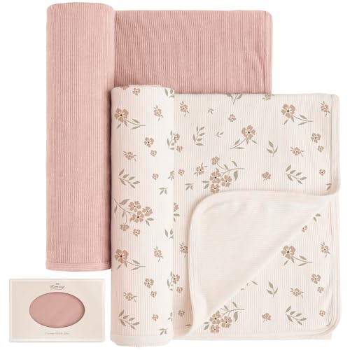 Konssy Ribbed Knit Baby Blankets 2 Pack Stretchy Lightweight Swaddle Blanket for Boys Girls Soft Cozy Receiving Wrap for Newborns Infants Toddlers 33x42 Inch - Image 1