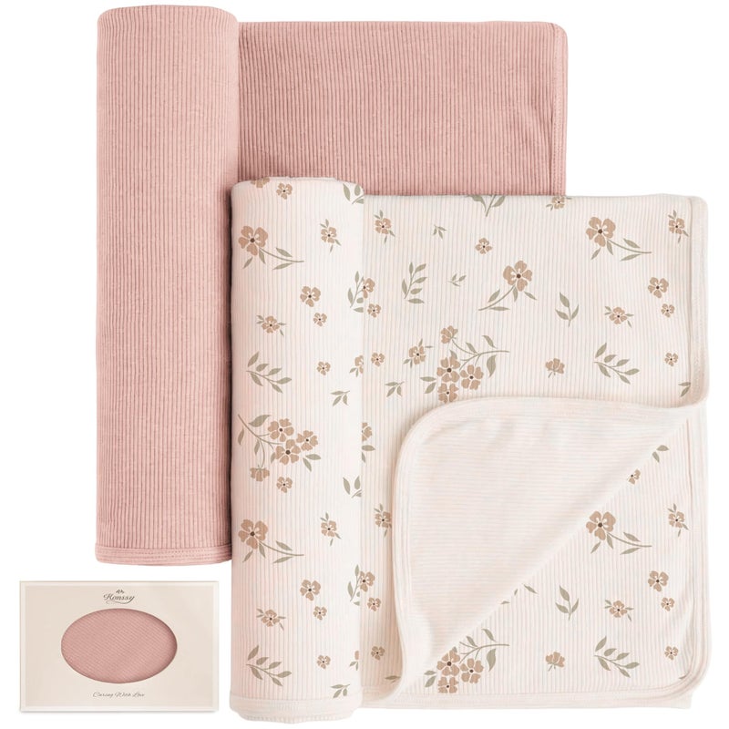 Konssy Ribbed Knit Baby Blankets 2 Pack Stretchy Lightweight Swaddle Blanket for Boys Girls Soft Cozy Receiving Wrap for Newborns Infants Toddlers 33x42 Inch - Image 2