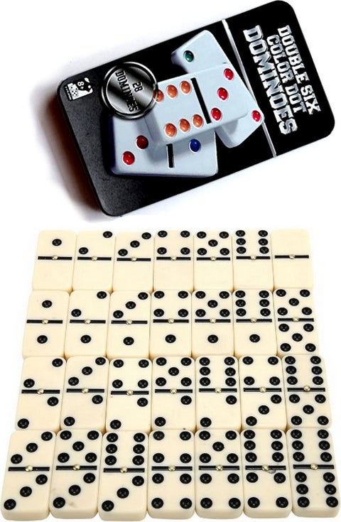 What's Arrived? Large Size Domino Game Set with Ceramic Metal Box 5 x 2.5 x 1 cm