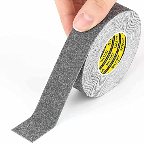 MILEQEE Anti Slip Tape, 1in x 16.4ft Non Skid Frosted Tape for Stairs,Hardwood Floor,Indoor and Outdoor Stair Steps Treads, Non Slip Traction Strip, Safety Walk Waterproof, Prevent Slipping,Grey - Image 1