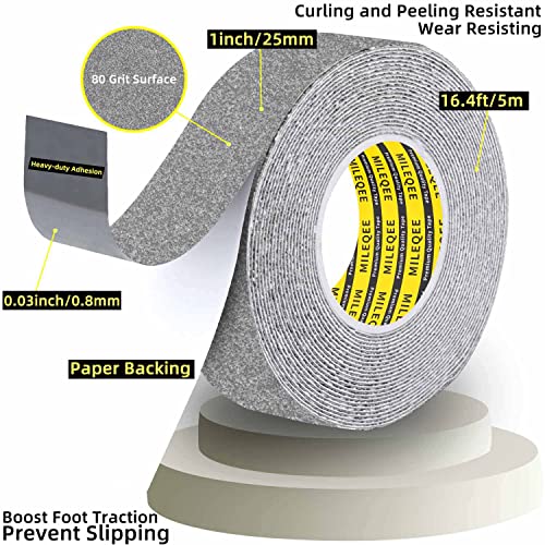 MILEQEE Anti Slip Tape, 1in x 16.4ft Non Skid Frosted Tape for Stairs,Hardwood Floor,Indoor and Outdoor Stair Steps Treads, Non Slip Traction Strip, Safety Walk Waterproof, Prevent Slipping,Grey - Image 2