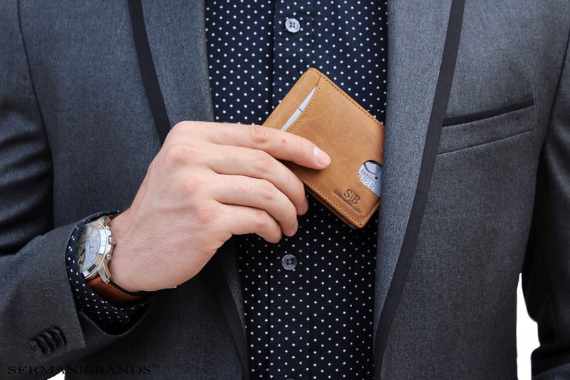 SERMAN BRANDS AirTag Wallet - RFID Blocking Mens Minimalist Money Clip Wallet for Airtag - Full Grain Leather - Slim Bifold Front Pocket Apple Air tag Wallets for men. Gift (California Desert 1.0 Air) - Image 2