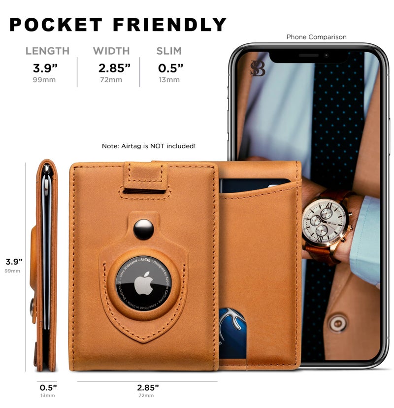 SERMAN BRANDS AirTag Wallet - RFID Blocking Mens Minimalist Money Clip Wallet for Airtag - Full Grain Leather - Slim Bifold Front Pocket Apple Air tag Wallets for men. Gift (California Desert 1.0 Air) - Image 4