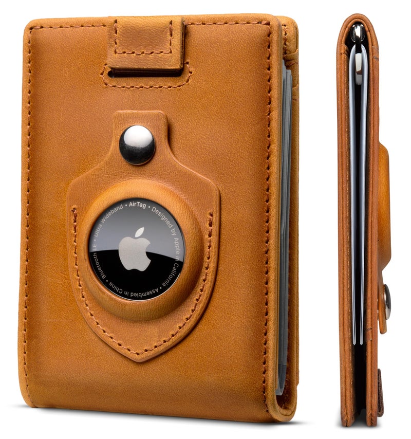 SERMAN BRANDS AirTag Wallet - RFID Blocking Mens Minimalist Money Clip Wallet for Airtag - Full Grain Leather - Slim Bifold Front Pocket Apple Air tag Wallets for men. Gift (California Desert 1.0 Air) - Image 1