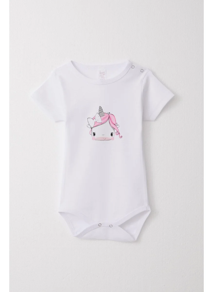 Breeze Baby Girl Snap Bodysuit Unicorn Printed 9 Months-3 Years, White