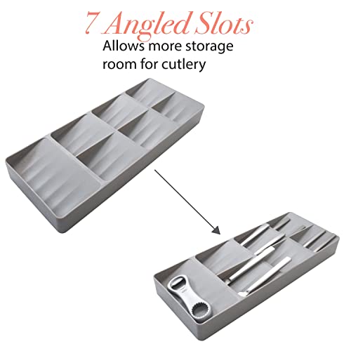 Kitchen Details 7 Slot Cutlery Drawer Organizer | Utensil Tray | Silverware Holder | Knife Spoon Fork | Flatware Storage & Organization | Grey - Image 3