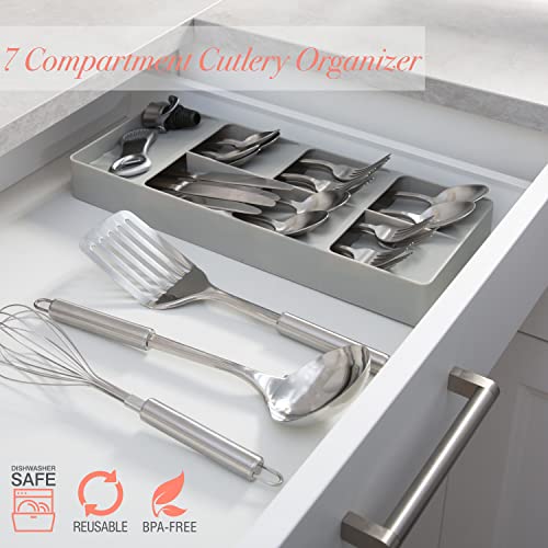 Kitchen Details 7 Slot Cutlery Drawer Organizer | Utensil Tray | Silverware Holder | Knife Spoon Fork | Flatware Storage & Organization | Grey - Image 2