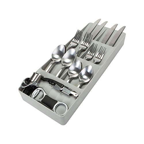 Kitchen Details 7 Slot Cutlery Drawer Organizer | Utensil Tray | Silverware Holder | Knife Spoon Fork | Flatware Storage & Organization | Grey - Image 1