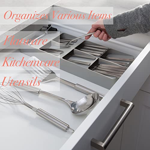 Kitchen Details 7 Slot Cutlery Drawer Organizer | Utensil Tray | Silverware Holder | Knife Spoon Fork | Flatware Storage & Organization | Grey - Image 4