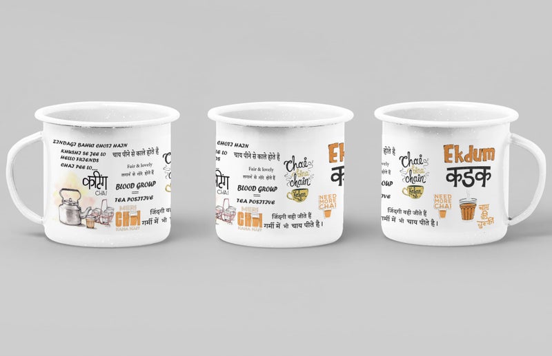TAJNAN Unbreakable Enamel | Mountains Travel Print | Ekdum Kadak Chai Enamel Mug | Hindi Quote Metal Tea Cup with Fun Desi Phrases | Unbreakable Chai Lover Gift Mug - Image 3