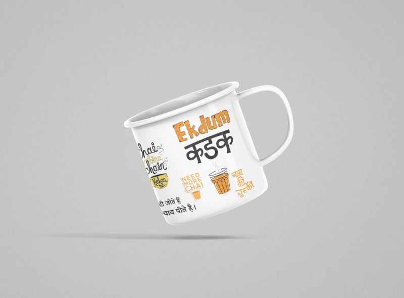 TAJNAN Unbreakable Enamel | Mountains Travel Print | Ekdum Kadak Chai Enamel Mug | Hindi Quote Metal Tea Cup with Fun Desi Phrases | Unbreakable Chai Lover Gift Mug - Image 5