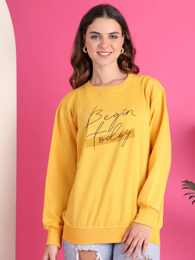 Mack JONNEY Regular Fit Yellow Printed Sweatshirt for Women-MACK639968 - Image 3