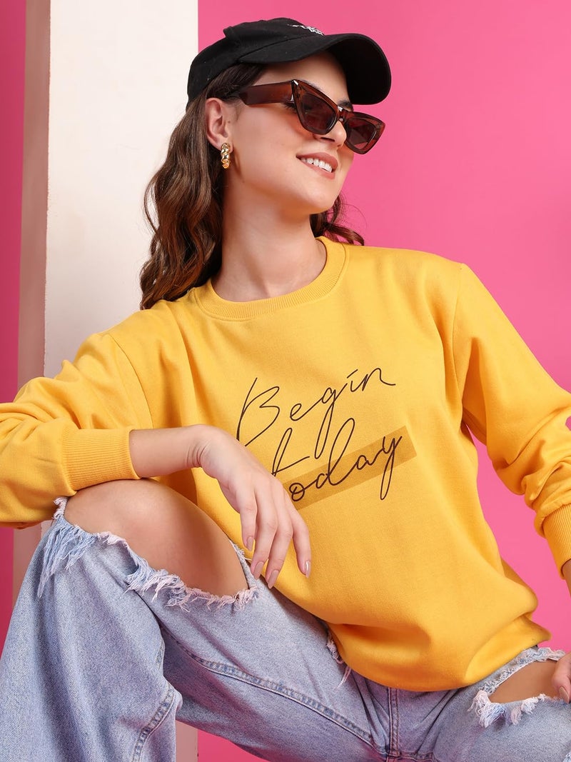 Mack JONNEY Regular Fit Yellow Printed Sweatshirt for Women-MACK639968 - Image 2