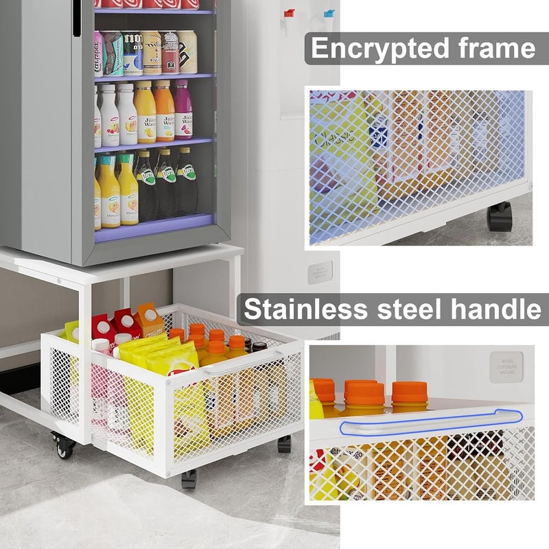 PUNCIA Fridge Stand with Storage and Wheels,Rolling Mini Fridge Table for Coffee，Portable Dorm Organizer Unit for Mini Refrigerator，Fridge Cart with Drawer Basket for Home Office ，Appliance Platform | Mobile Beverage Refrigerator Stand, Compact Refrigerator Organizer with Drawer & Rolling Basket for Home Office - Image 3