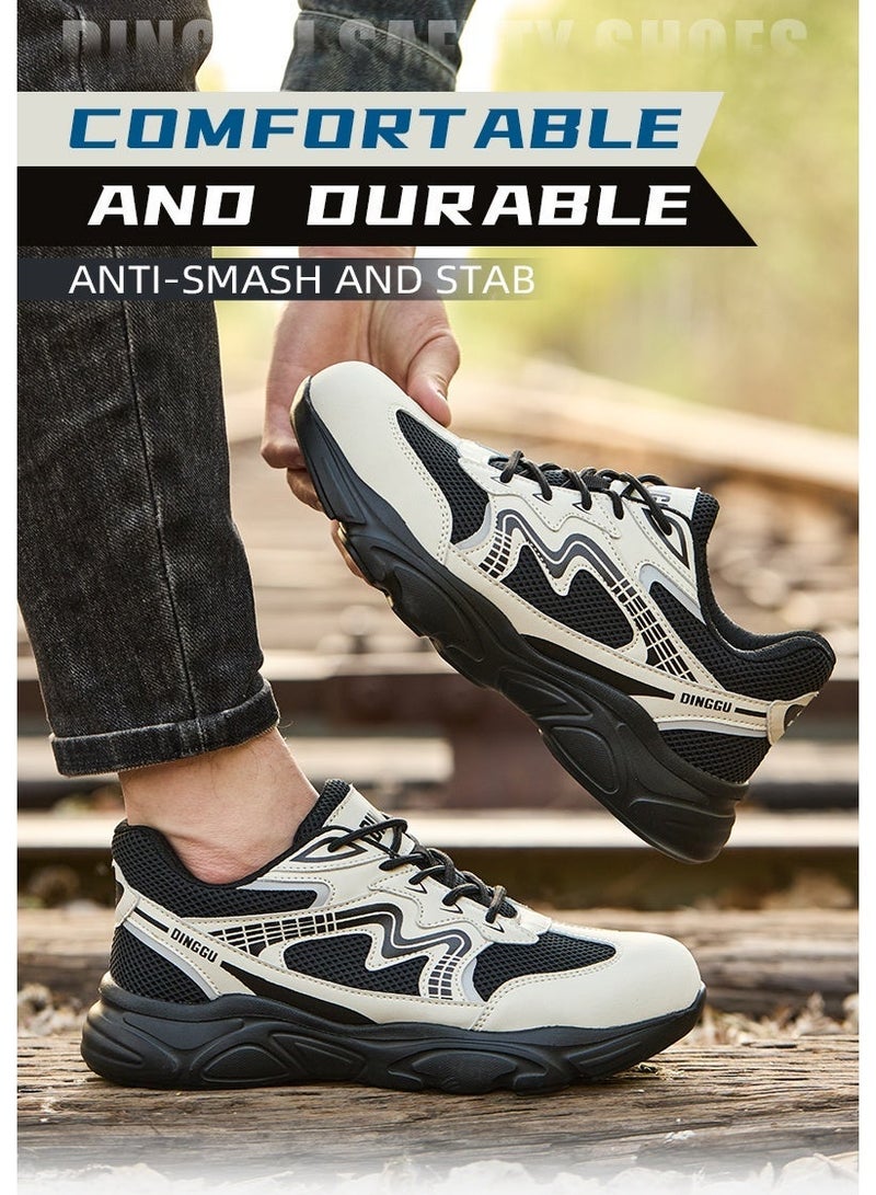 Men's steel-toe safety shoes, lightweight and comfortable, puncture-proof and slip-resistant, wear-resistant and durable, comfortable for long periods of standing, lightweight and breathable, work shoes that can also be worn as fashionable athletic shoes. - Image 1