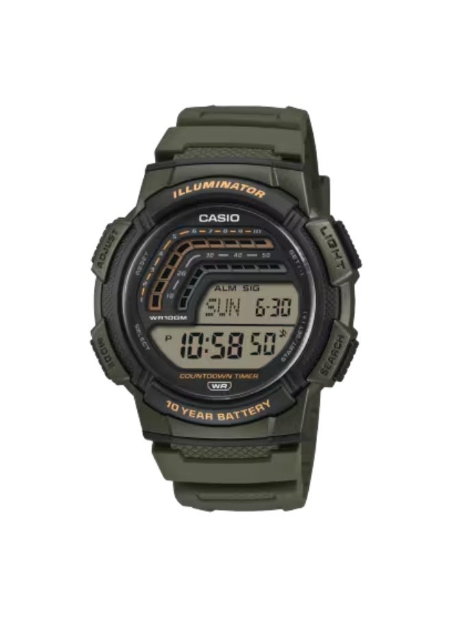Digital Men’s Watch WS-1800-3A, 48.2mm Green Resin Case & Strap, Large Digital Display, LED Backlight, 100 m WR