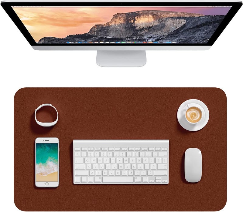 Hsurbtra Desk Pad, 23.6" x 13.8" PU Leather Desk Mat, M Extended Mouse Pad, Waterproof Desktop Blotter Protector, Non-Slip Ultra Thin Small Laptop Keyboard Writing Mat for Office Home, Brown - Image 1