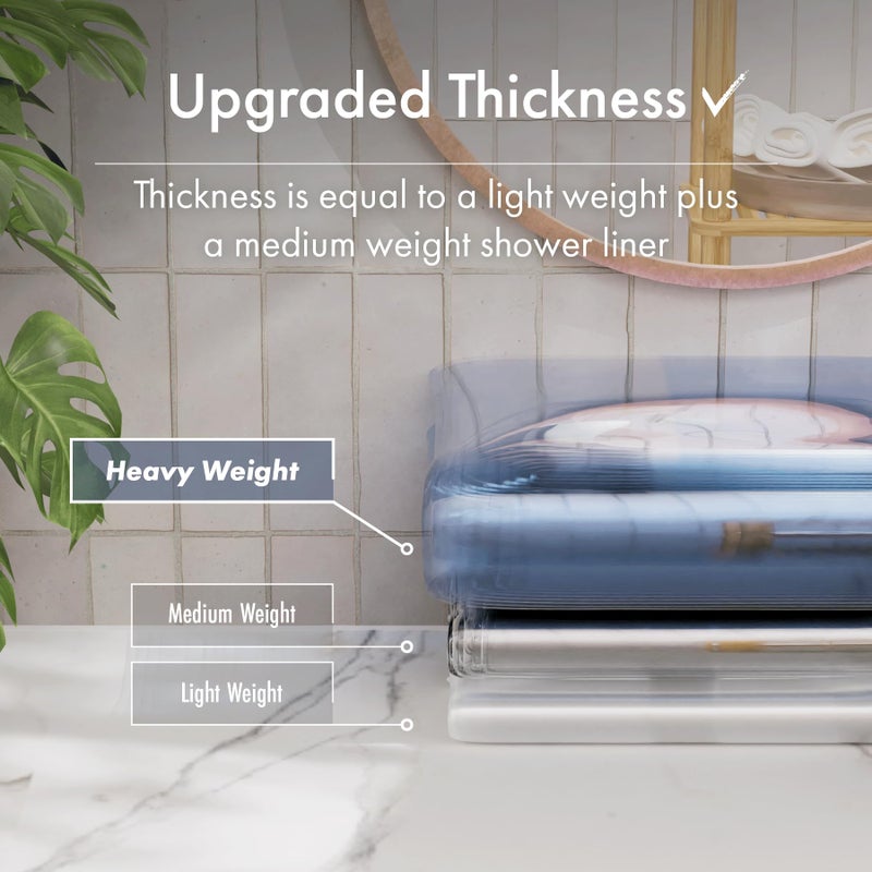 AmazerBath 100% EVA Shower Curtain Liner, 72 x 72 Inches Heavy Duty Shower Curtain and Liner 2-in-1 with 3 Clear Stones and 12 Brass Grommets, Color Block Soft Shower Liner - Clear & Ocean Blue - Image 4