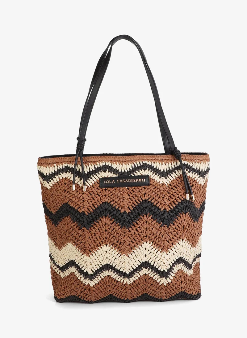 لولا كساديمونت Two-Tone Herringbone Effect Raffia Bag