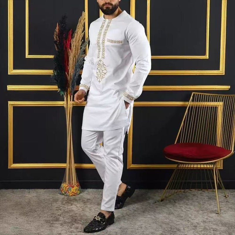 African Embroidery Men's Shirt and Pants Classic Two-Piece Set - Image 2