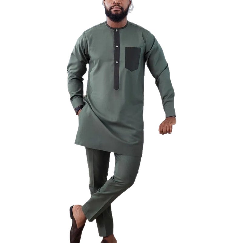 African Embroidery Men's Shirt and Pants Classic Two-Piece Set - Image 5