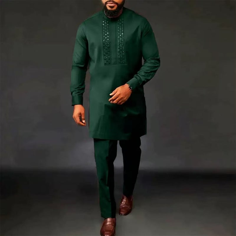 African Embroidery Men's Shirt and Pants Classic Two-Piece Set - Image 1