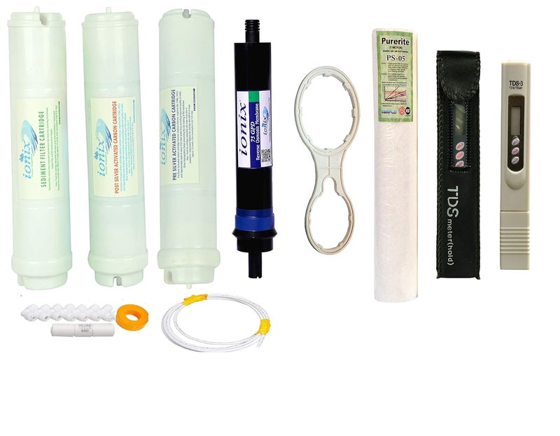 IONIX Complete Filter Set with IONIX 75 GPD Membrane Inline Filters Installation Accessories with TDS Meter for Water Testing - Image 1