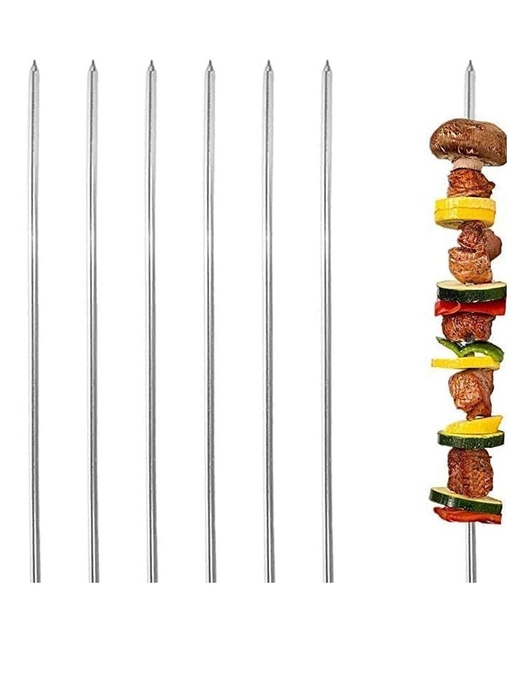 بامير 12 قطعة من سيخ الشواء إبر من الفولاذ المقاوم للصدأ مع مقبض خشبي ملحقات الشواية الخارجية، عصي سيخ شيش كباب، عصي فولاذية للشواء ومقبلات الذرة والكلاب وكوكتيل الفاكهة وشواء كابوب - Image 2