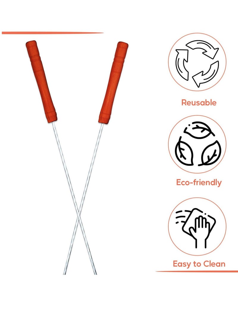 بامير 12 قطعة من سيخ الشواء إبر من الفولاذ المقاوم للصدأ مع مقبض خشبي ملحقات الشواية الخارجية، عصي سيخ شيش كباب، عصي فولاذية للشواء ومقبلات الذرة والكلاب وكوكتيل الفاكهة وشواء كابوب - Image 4