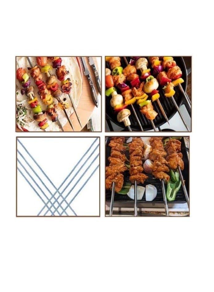 بامير 12 قطعة من سيخ الشواء إبر من الفولاذ المقاوم للصدأ مع مقبض خشبي ملحقات الشواية الخارجية، عصي سيخ شيش كباب، عصي فولاذية للشواء ومقبلات الذرة والكلاب وكوكتيل الفاكهة وشواء كابوب - Image 5