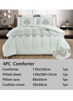 Moon Luxury 4 Piece Comforter Set Single (220x170cm) - Fits 120x200cm Bed - Made of Soft Microfiber - Double Comforter with Fitted Sheet (120x200+35cm) and Pillowcases and Decorative Pillow Covers - Stylish and High Quality Bedding for Bedroom  - Image 2