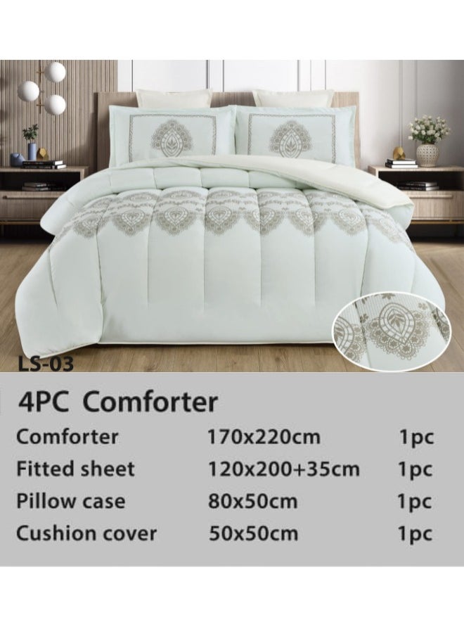 Moon - Luxury 4 Piece Comforter Set Single (220x170cm) - Fits 120x200cm Bed - Made of Soft Microfiber - Double Comforter with Fitted Sheet (120x200+35cm) and Pillowcases and Decorative Pillow Covers - Stylish and High Quality Bedding for Bedroom - Image 1