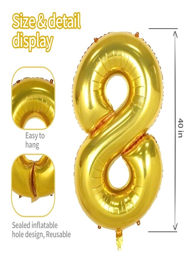 Inscool 40 Inch Gold Large 8 Number Birthday Balloons,Giant Jumbo Balloons for Party, Golden Birthday Party Decorations Number Balloon for Wedding Anniversary Celebration - Image 3