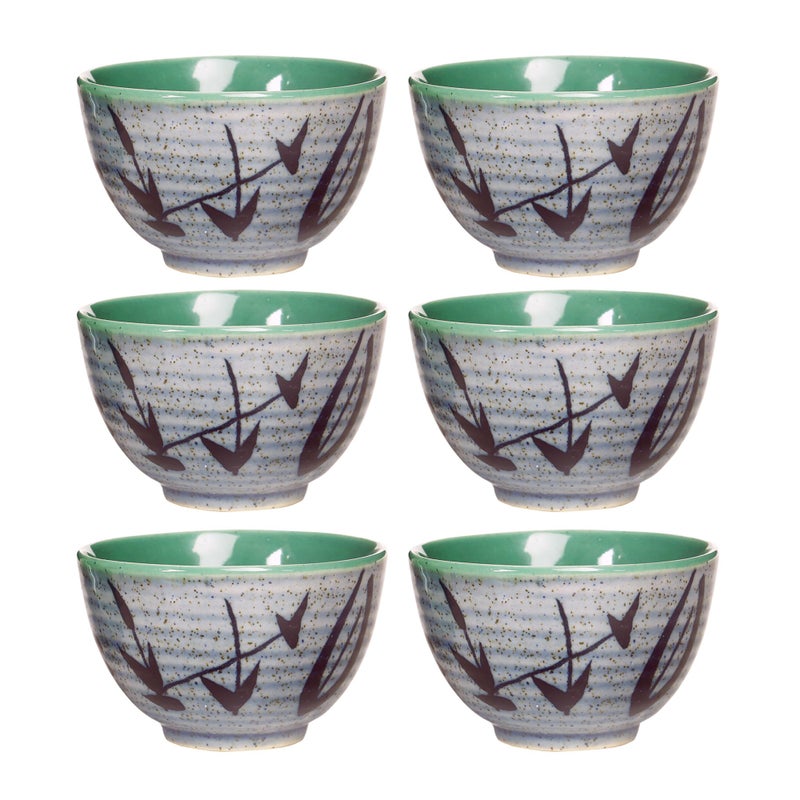 Caffeine Ceramic Handmade Green Bamboo Katori Bowl (Set of 6) - Image 1