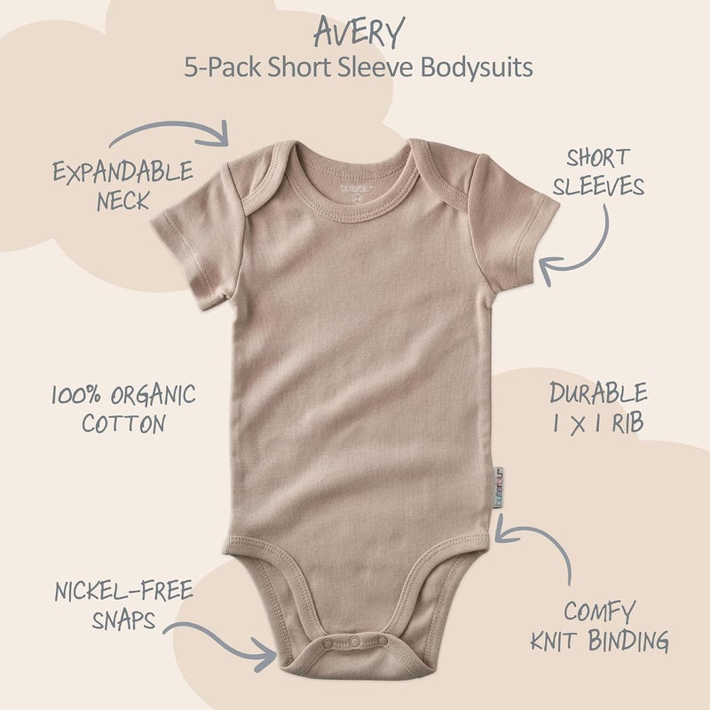 Butterblu Avery 5-Pack Short Sleeve Bodysuits​ 100% Organic Cotton for Baby Boys​ & Girls - Image 2