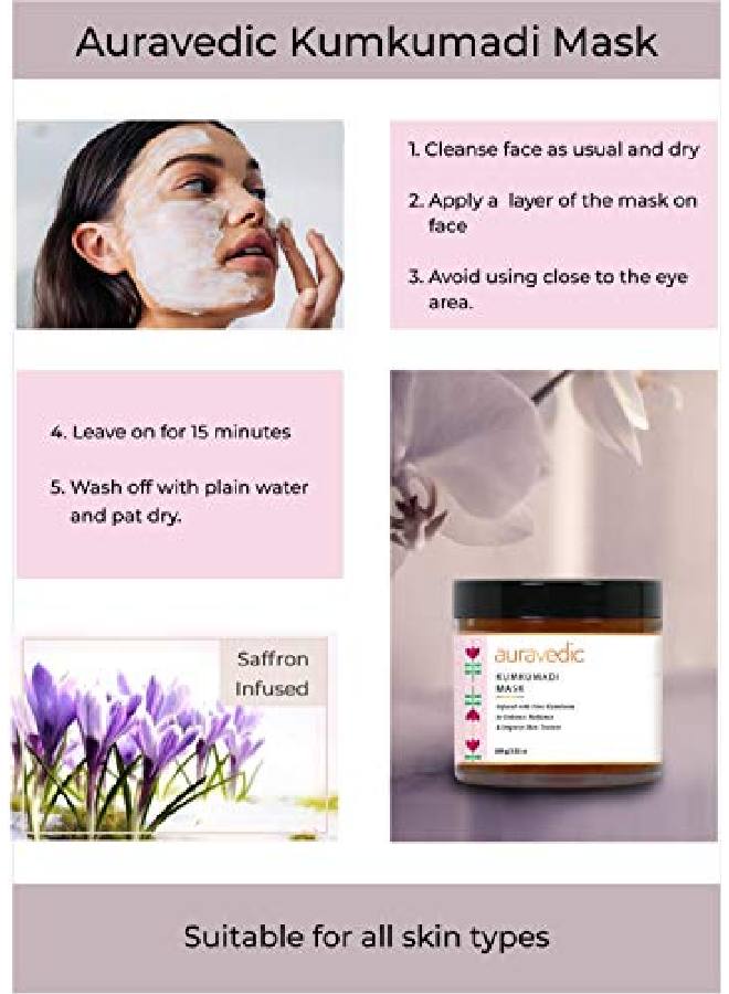 Auravedic Kumkumadi Mask. Detan Face Pack With Kumkumadi Tailam For Glowing Skin. Skin Whitening/Brightening Face Pack For Women/Men 100 Gm - Image 4