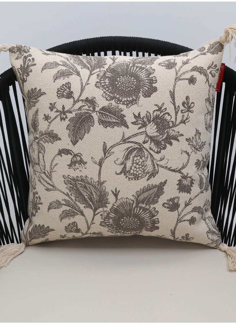 Ramsha - Grey and White Color Printed Home Decor Tassel Cushion with insert for bedroom– CS 327 - Image 1