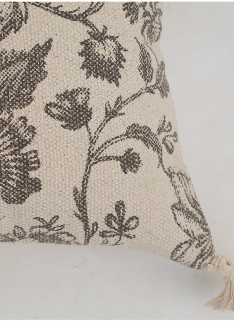 Ramsha - Grey and White Color Printed Home Decor Tassel Cushion with insert for bedroom– CS 327 - Image 1