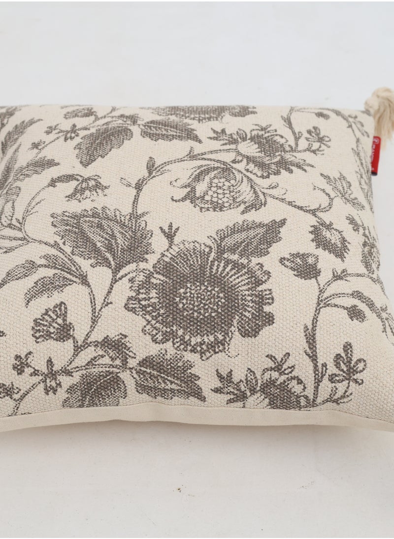 Ramsha - Grey and White Color Printed Home Decor Tassel Cushion with insert for bedroom– CS 327 - Image 1