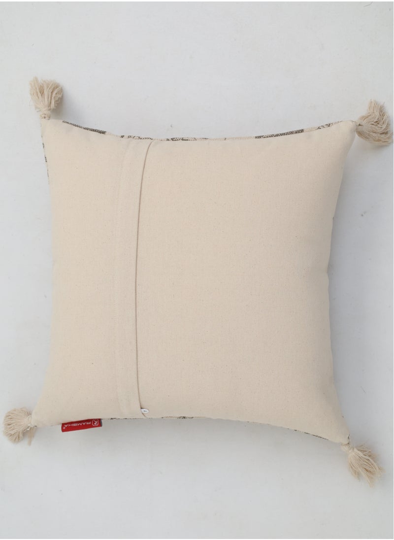 Ramsha - Grey and White Color Printed Home Decor Tassel Cushion with insert for bedroom– CS 327 - Image 1